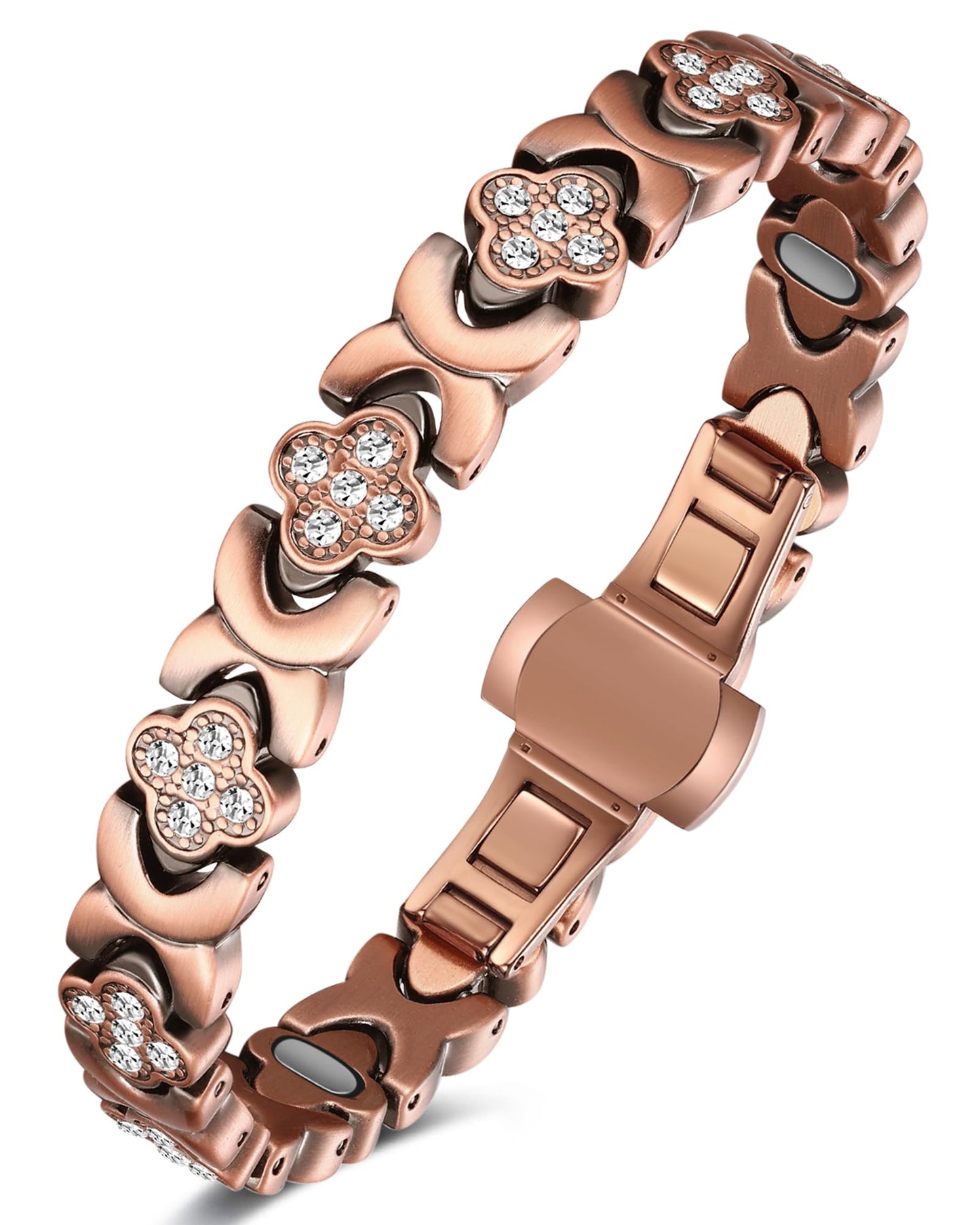 Feraco Pure Copper Bracelets for Women, 5X Ultra Strength Magnetic Bracelet with 5000 Gauss Neodymium Magnets & Upgraded Butterfly Clasp, Adjustable Jewelry Gift (Copper Clover)