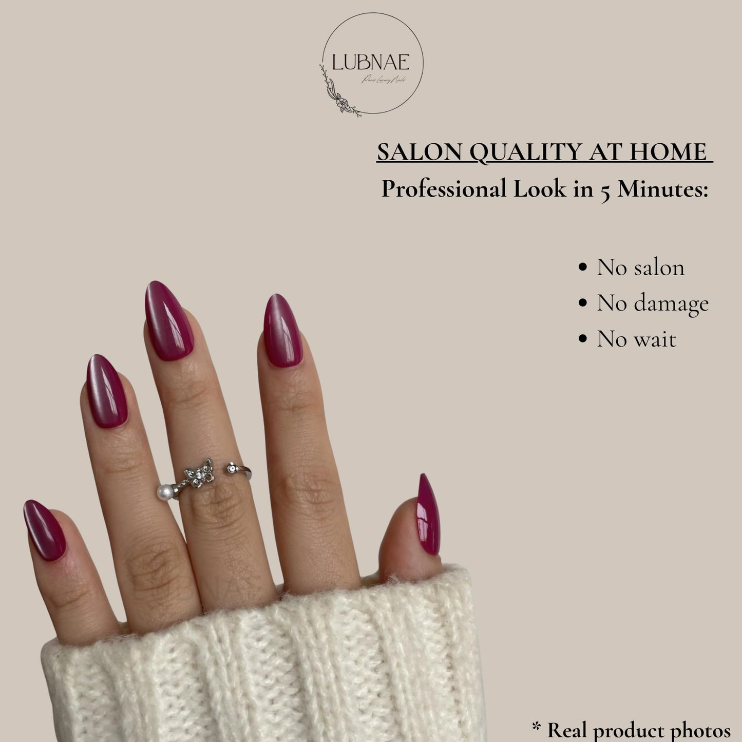 Lubnae - Designed in PARIS. Luxury Collection Press-On Nails – Collection – 30 Reusable Nails with Glue – Almond Short – Salon Quality at Home (Elegant Cat Eye)