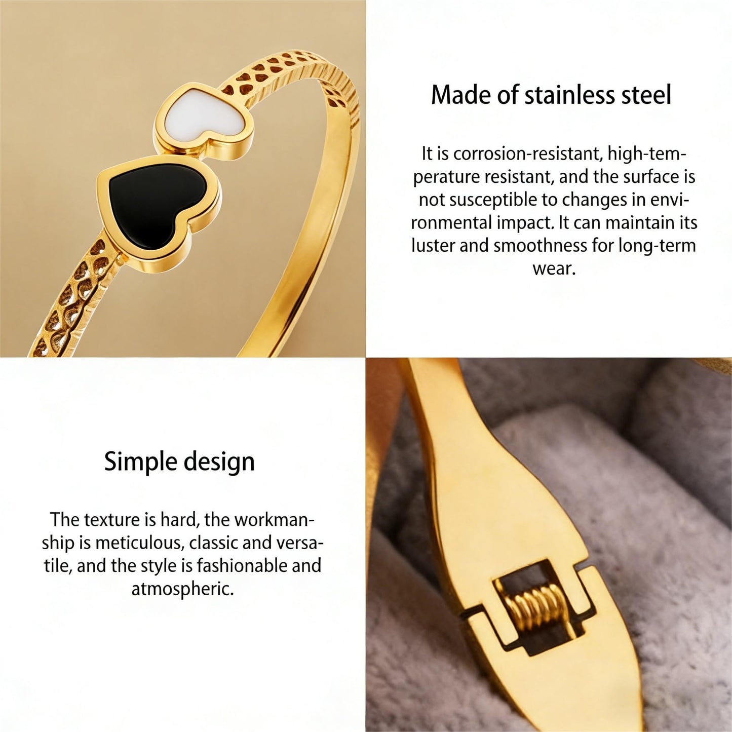Vbvbip 18K Gold Plated 316L Stainless Steel Bangle Bracelet Collection - 12 Unique Designs + Matching Diamond-Accent Titanium Steel Chain, Gift for Women
