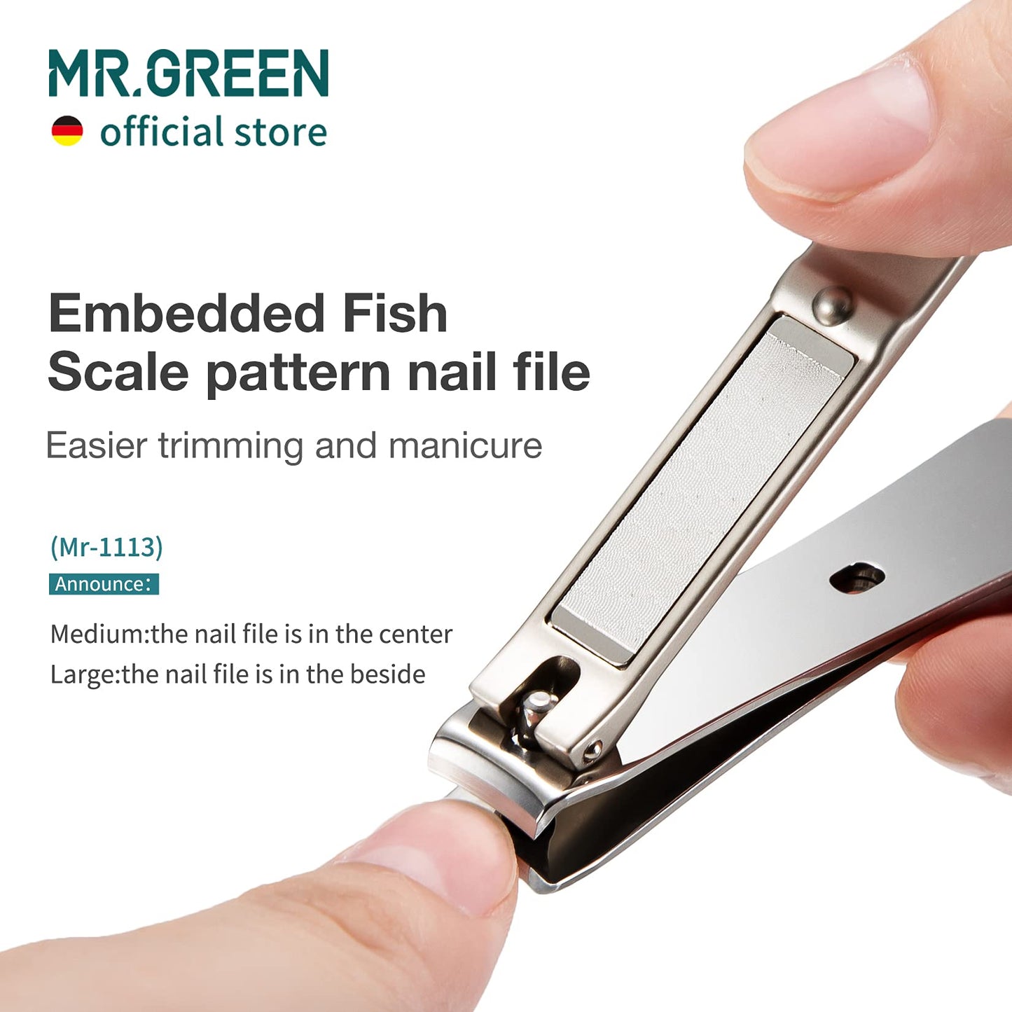 MR.GREEN Nail Clippers Curved Blades Fingernail Cutter Nippers Manicure Scissors Stainless Steel Pedicure Tools with Nail Flies (Medium-Red)
