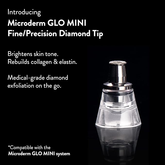 Microderm GLO MINI Premium Diamond Microdermabrasion Tips by Microderm GLO - Medical Grade Stainless Steel Accessories, Patented Safe3D Technology, Safe for All Skin Types. (Fine/Precision)