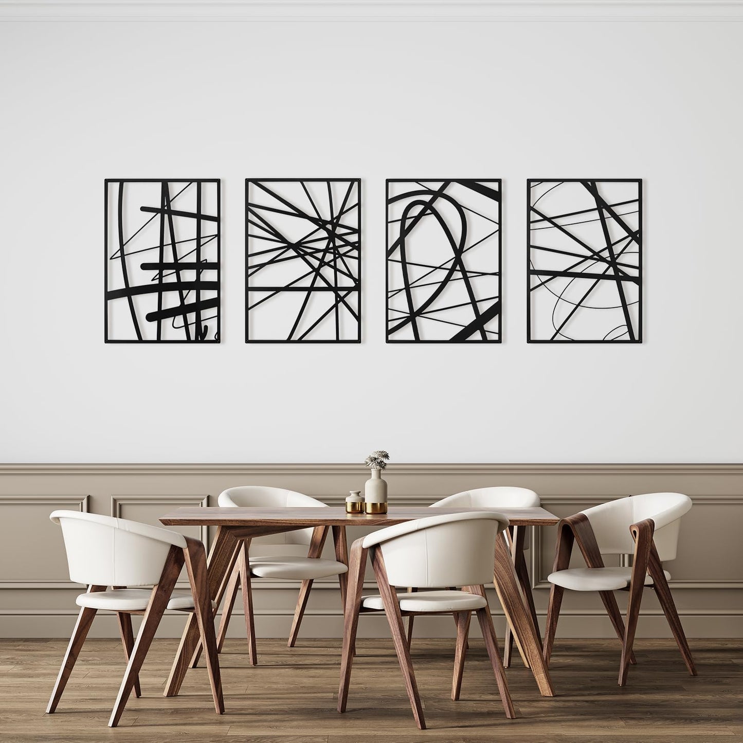 Art3dwallpanels Black Abstract Wall Art, Metal Single Line Art Wall Decor, 3D Textured Sculptures, Modern Decor for Living Room Bedroom Bathroom Study, 17'' x 12'', 4 Pack