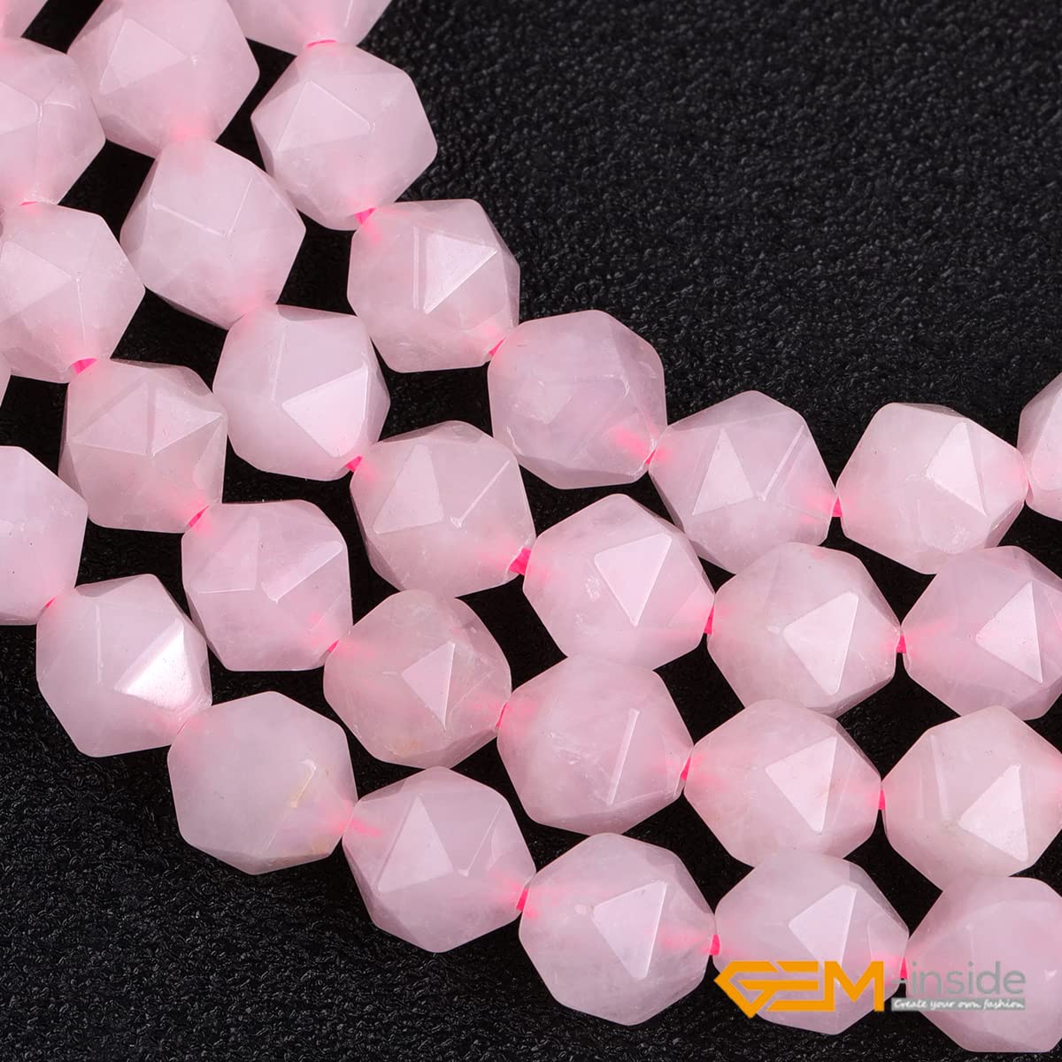GEM-Inside Natural 8mm Pink Rose Quartz Gemstone Loose Beads Faceted Cambay Crystal Energy Stone Power for Jewelry Making 15"