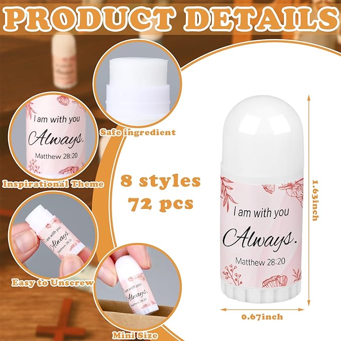 72 Pcs Christian Mini Lip Balm Bulk Gift, 8 Flavors, Moisturizing for All Skin Types, Gift for Operation Christmas, Christian Charity Donation Supplies