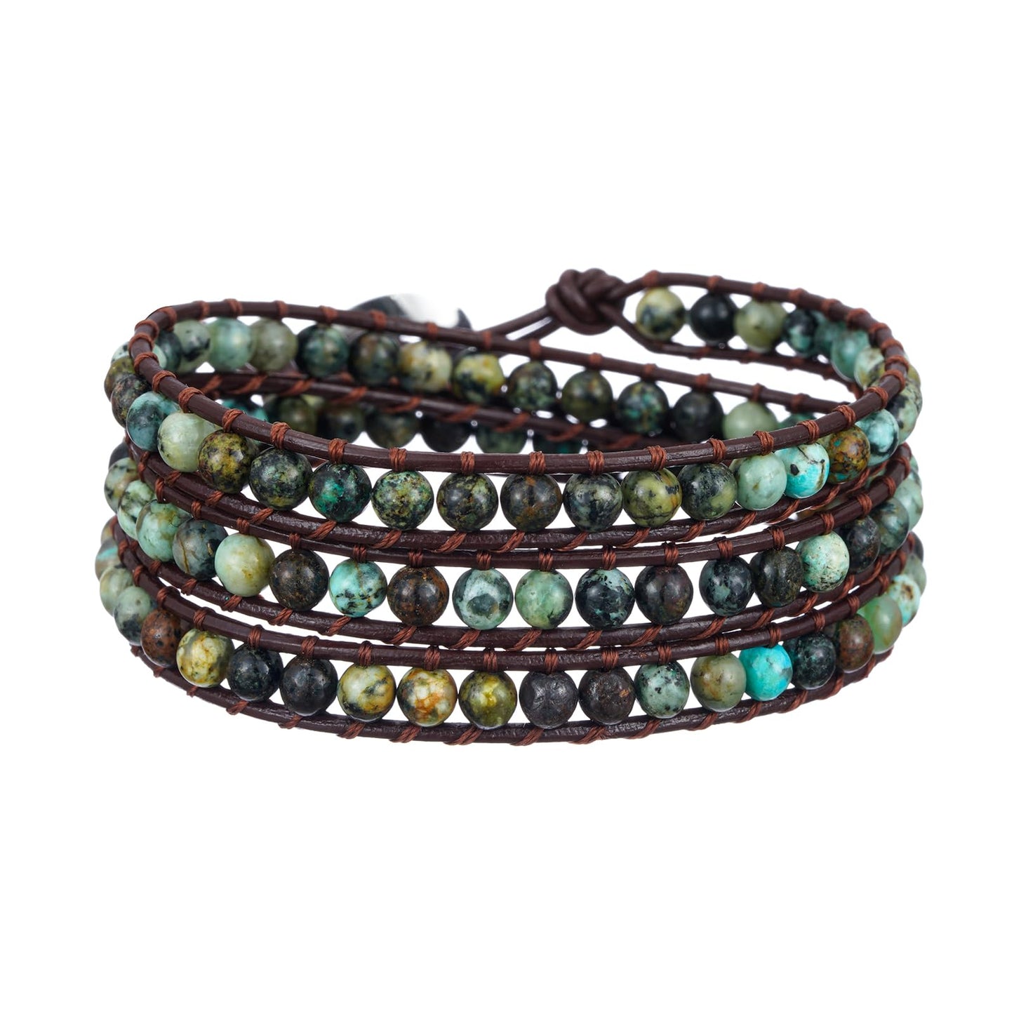 Plumiss Boho Natural 4mm African Turquoise Beads Stone 3 Wraps Bracelet Jewelry for Women Men
