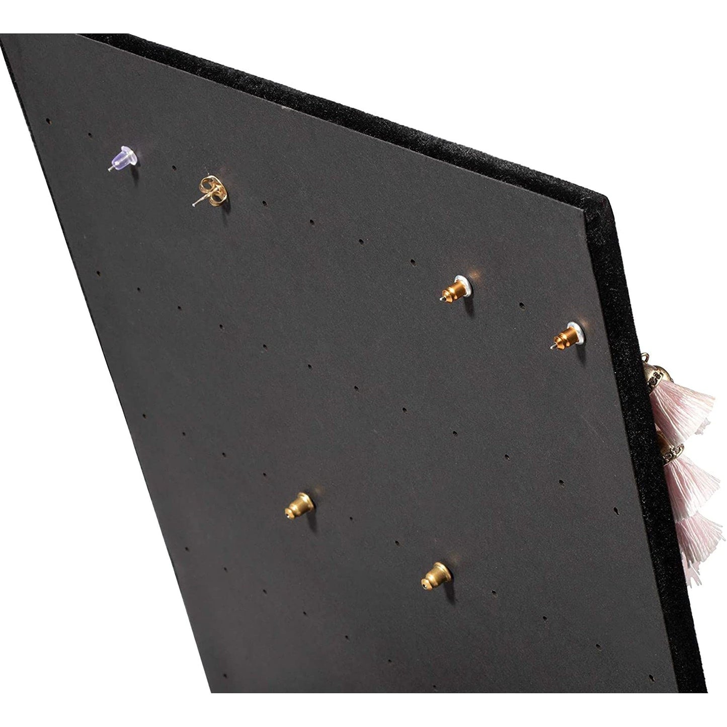 Jewelry Organizer Stand - Black Velvet L-Shape, 9.9 x 7.9 x 4 in - 60 Pre-Punched Holes Earring Display & Jewelry Storage Organizer - Tabletop Rack for Stud & Dangle Earrings