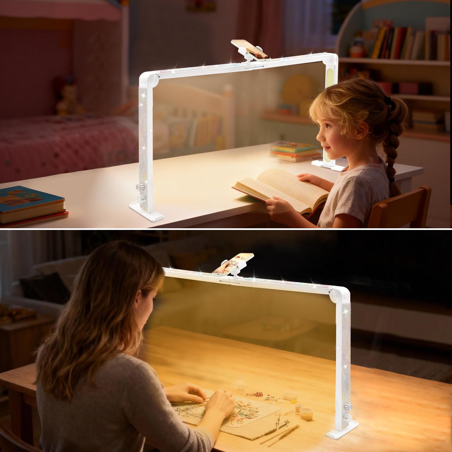 Ciyebst Nail Tech Lamp for Desk, 34 in Large Half Moon Light with Phone Holder, 48W Brightness Adjustable Lash ARC Light for Manicure, Tattoo, Spa, Salon, 3000K-6000K LED Manicure Lamp