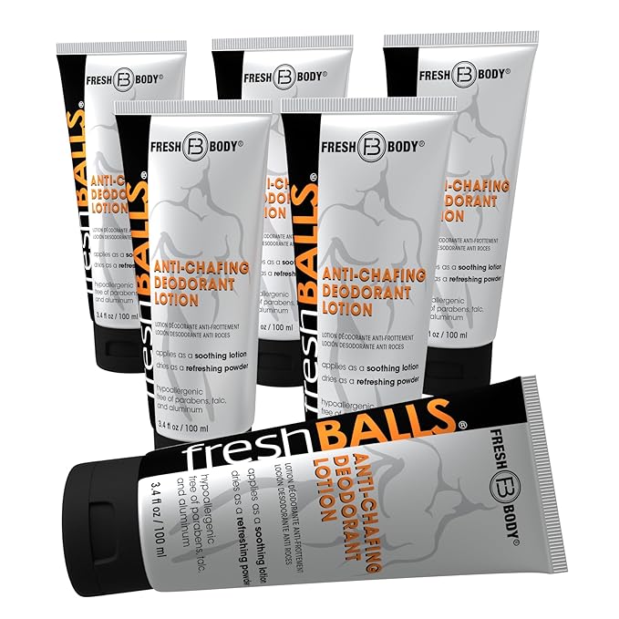 Fresh BALLS Deodorant Cream to Powder | Men's Anti-Chafing Lotion and Balls Deodorant, Hygiene for Groin Area, 3.4 fl oz (Pack of 6)