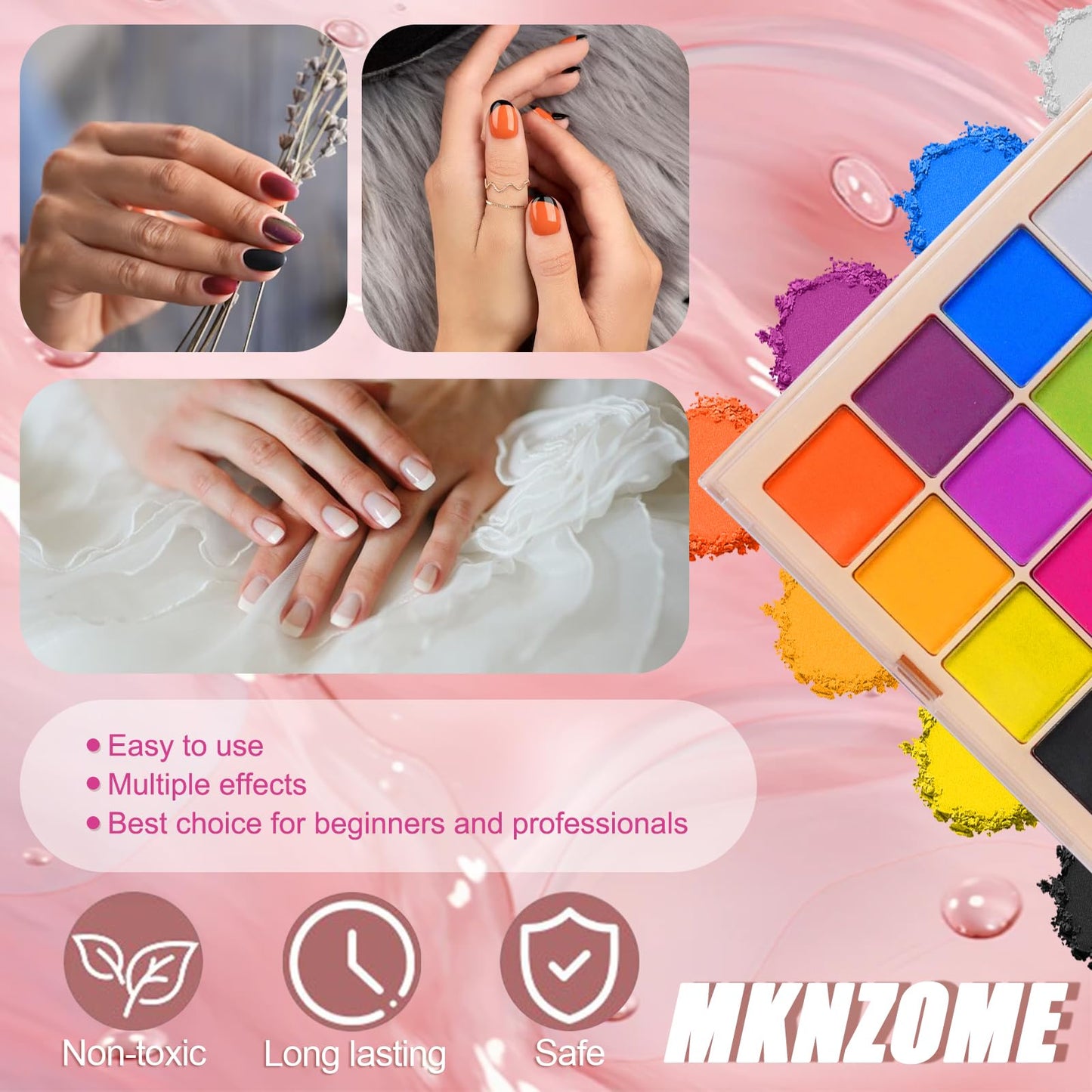 MKNZOME 24 Color Nail Art Pens, Nail Pigment Powder Palette, Waterproof DIY Nails Art Design Manicure Tools