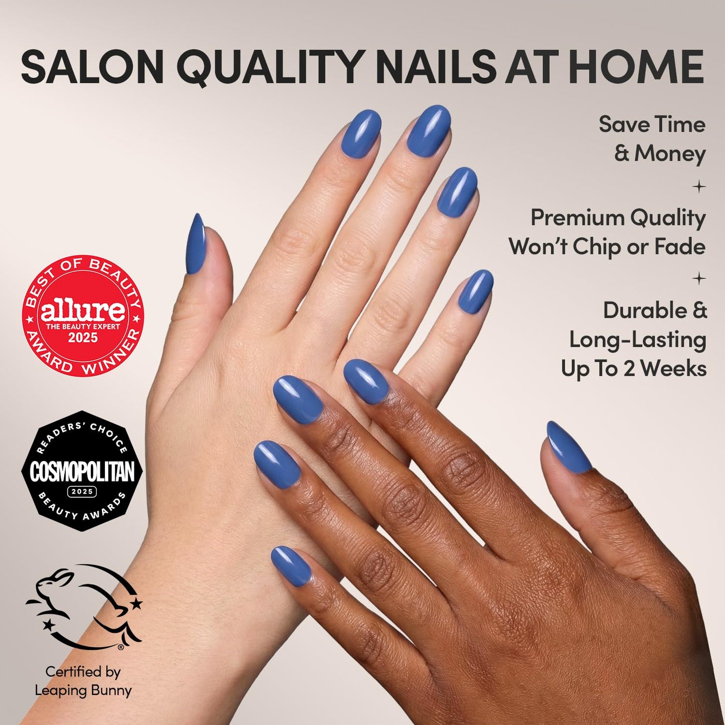 Glamnetic Press On Nails - Regal Blue | Opaque Dark, Moody Blue Short Round Fake Nails, Salon Quality | 12 Sizes - 30 Nail Kit