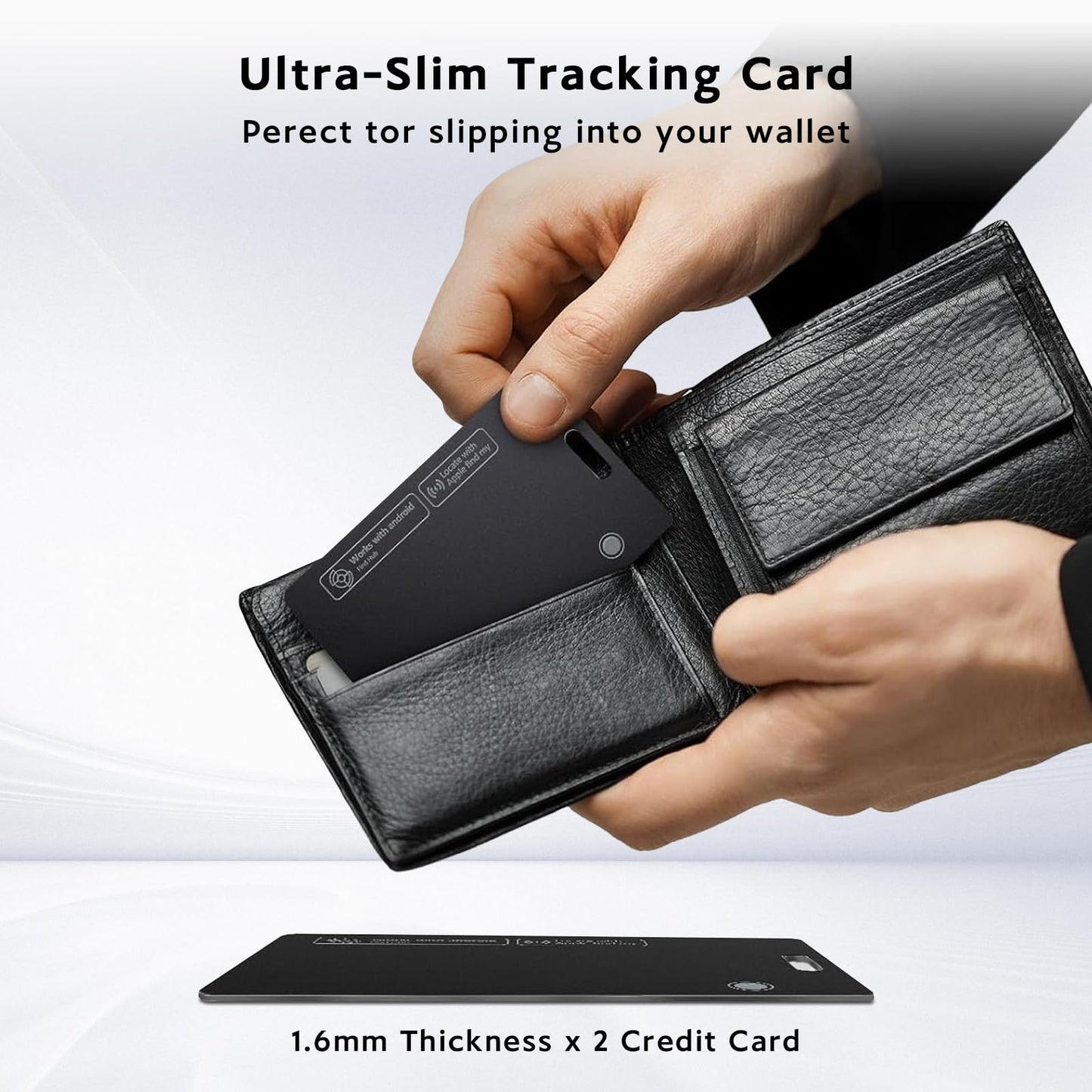 Tracker Card for iPhone & Android, Tracking Card with Apple Find My & Google's Find Hub, Rechargeable Slim Wallet Tracker Card for Wallet, Luggage, Keys,IP68 Waterproof