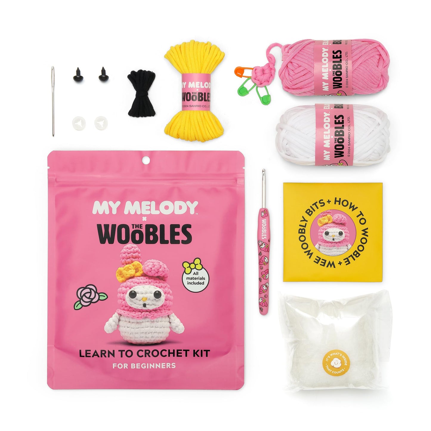 The Woobles Hello Kitty Crochet Kit - Beginners Wooble Crochet Animal Kit Crafts with Easy Peasy Yarn as seen on Shark Tank - with Step-by-Step Video Tutorials (My Melody)