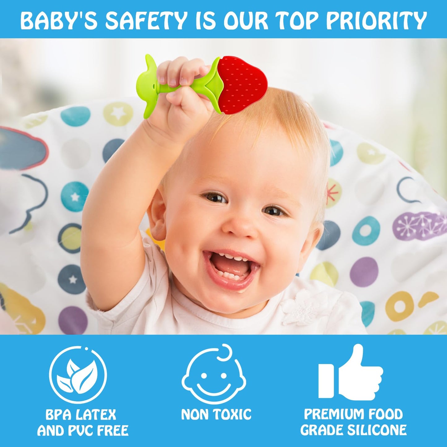 Teething Toys (5 Pack) - Tinabless Infant Teething Keys Set, BPA-Free, Natural Organic Freezer Safe for Infants and Toddlers, Silicone Baby Teethers