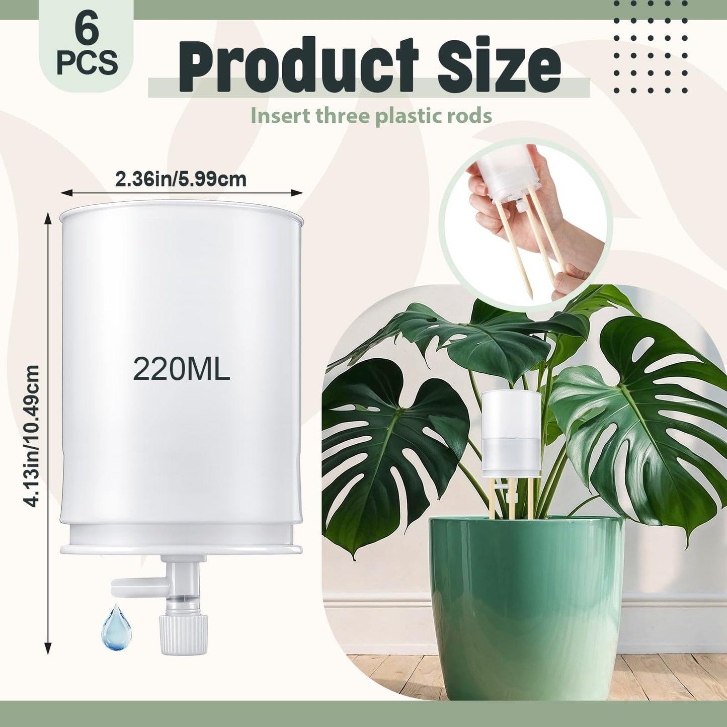 SiliFine 6 Pcs Moss Pole Watering Dripper Adjustable Self Watering Planter Insert with Flow Control Long Lasting Moisture Consistent Dripper Spike with Transparent Reservoir for Monstera Epipremnum