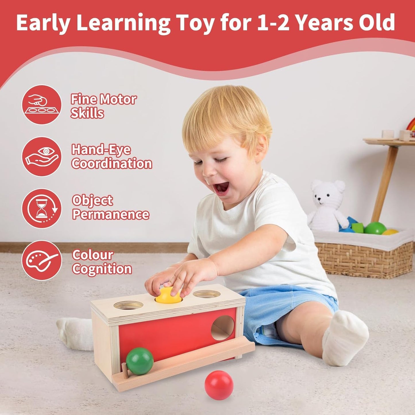 Smartwo Montessori Toys Object Permanence Box, Ball Tracker Drop Push Toy for Baby Toddler Kid Preschooler 1-3,Early Learning Activity, Educational Cause and Effect Game,Gift for Boys Girls