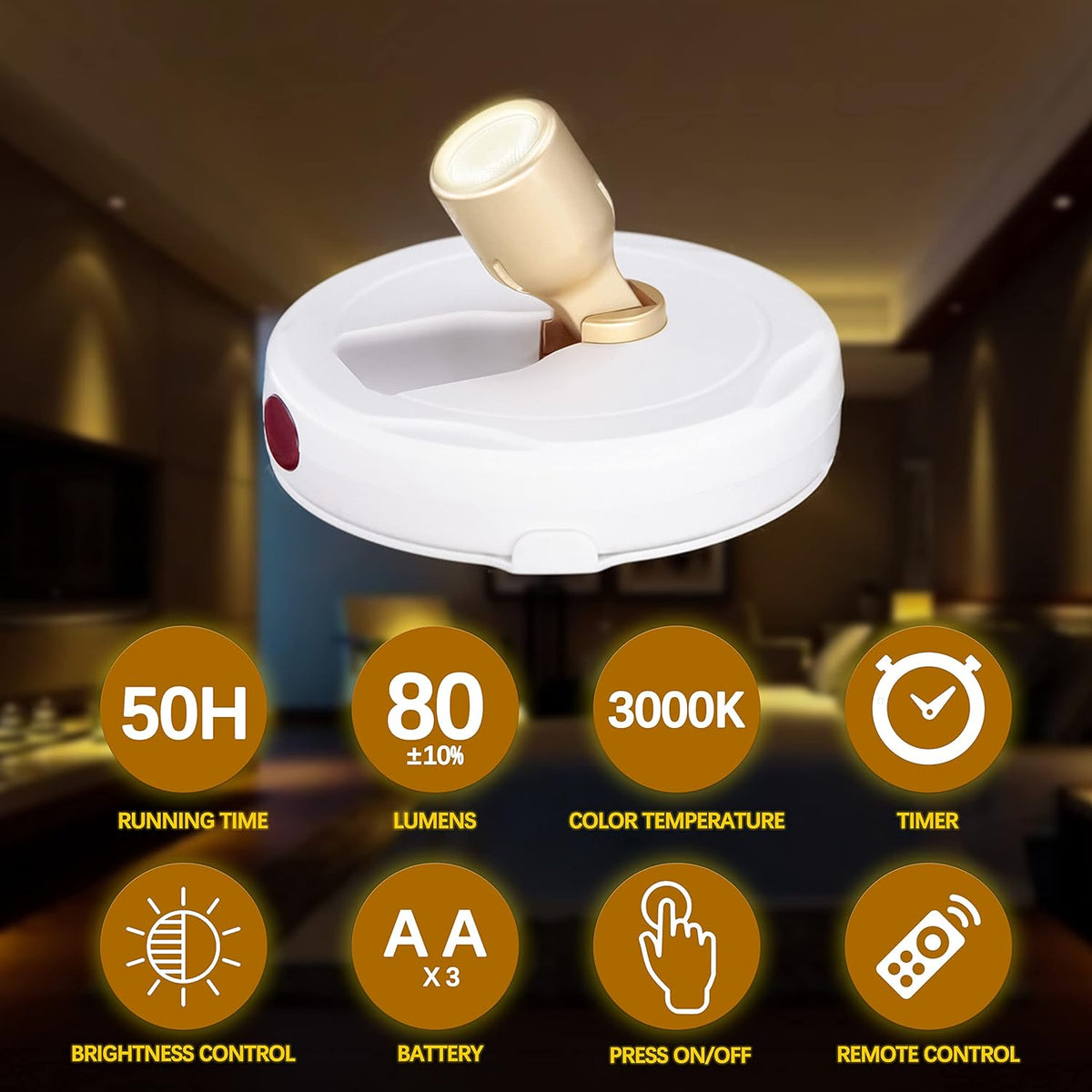 Battery Operated Spotlights, Cordless Picture Light, Dimmable Accent Lighting, Wireless LED Puck Lights, Stick on Lights with Remote for Plant Photo Painting Art Dartboard Portrait