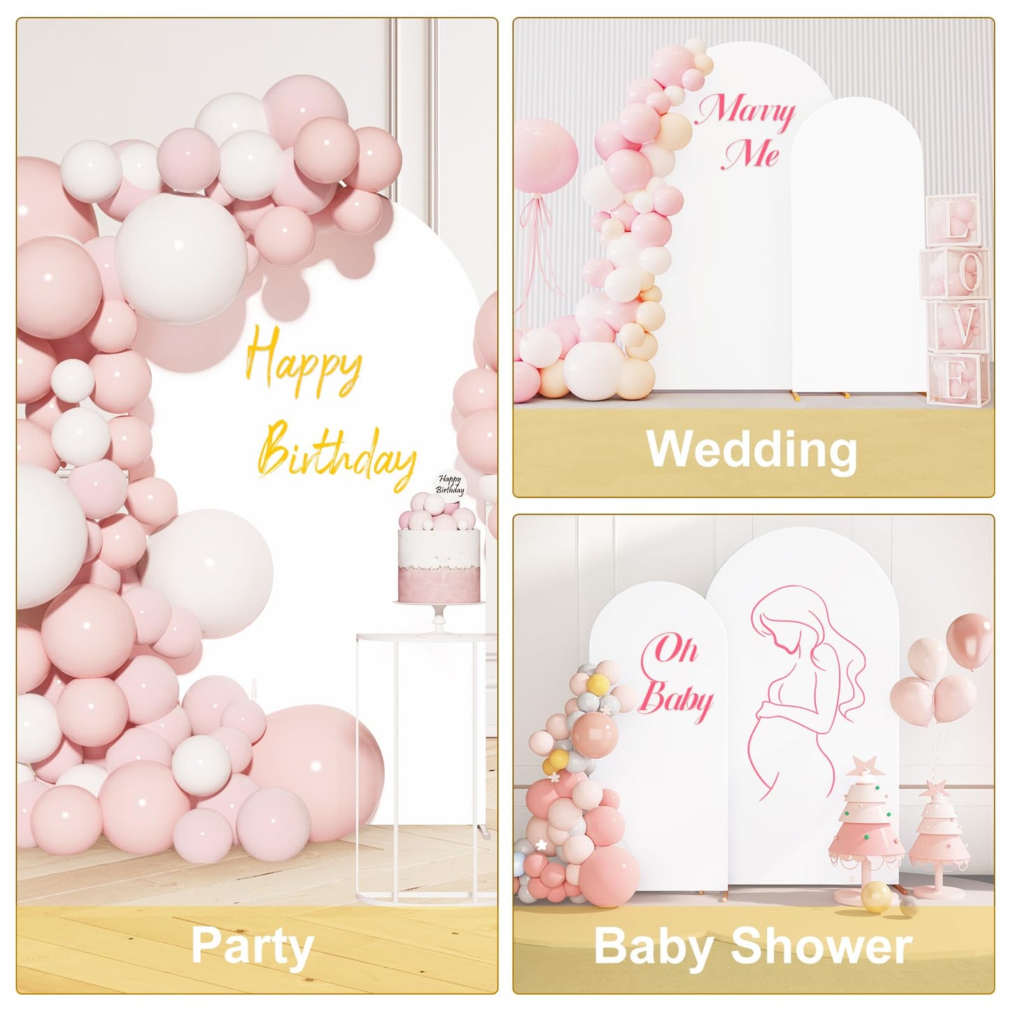 GRENTY Metal Arch Backdrop Stand and Cover Set 7.2FT/6.6FT/6FT, Wedding Arch Frame with Spiral Rotating Joint, 3 Wrinkle-Resistant Cover for Birthday, Anniversary, Wedding, Party, Baby Shower