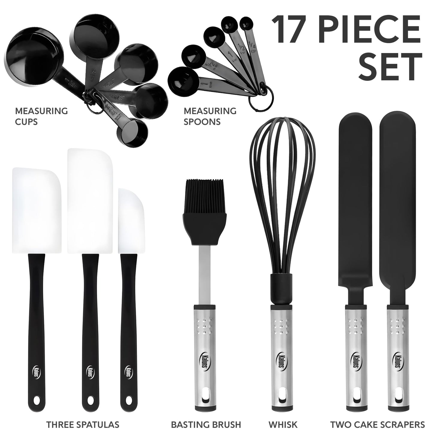 Silicone Spatula Set, 17 Piece Baking Utensils, Nylon and Stainless Steel, Non Stick and Heat Resistant Bakeware set New Baker's Gadget Tools Collection