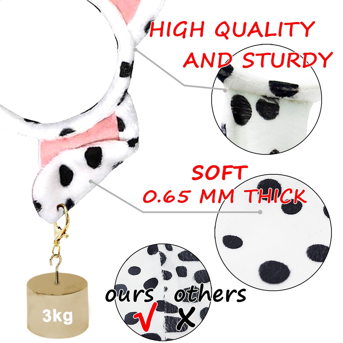 Ahuimeius 2 Set Dalmatian Dog costume Ear Headband, Bow Tie, Tail set, Silicone bracelet,Collar and 144 Pieces Black Adhesive Felt for Halloween DIY Projects Costume