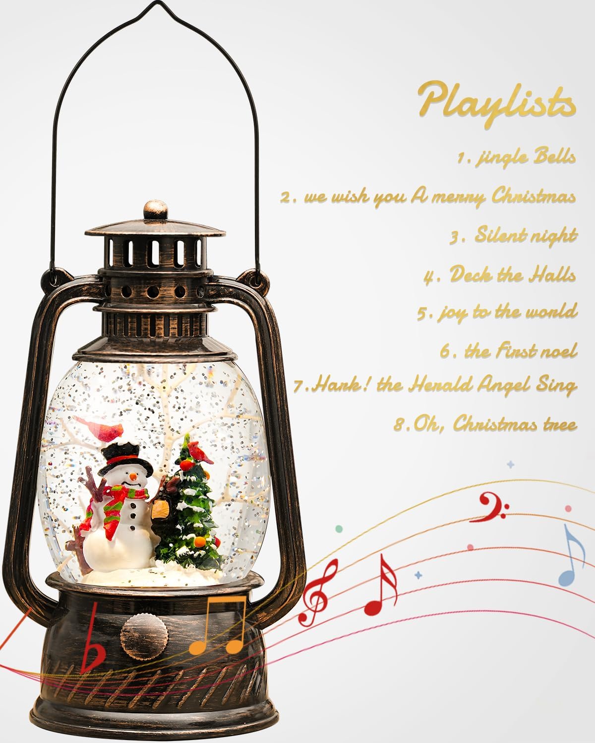 Snow Globe Christmas Decorations - Musical Christmas Snow Globes with 6H Timer,Snowman Cardinal Christmas Tree Scene Snow Globes Lantern USB or Battery Powered,Christmas Decorations Decor for Home