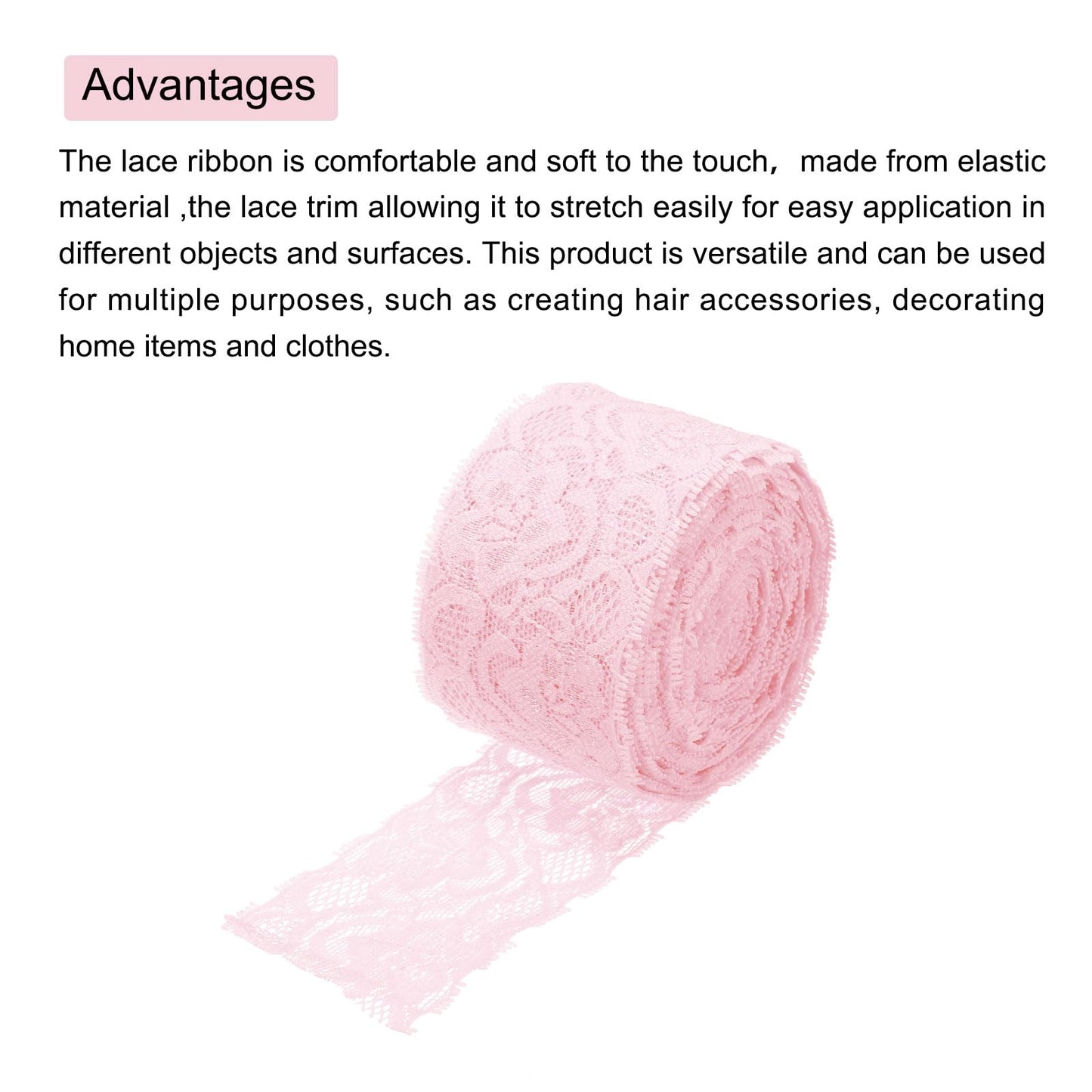 MECCANIXITY Lace Trim 10 Yards 2 Inch Flower Elastic Lace Ribbons for Craft Gift Package Decoration Wedding Headbands Pink