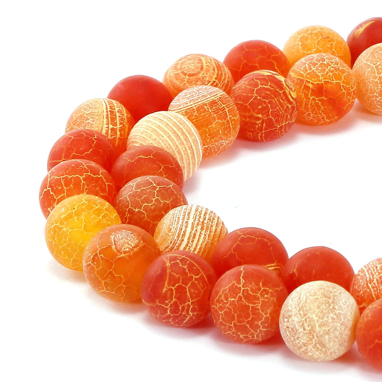MJDCB Natural Orange Frosted Agate Round Stone Beads for Jewelry Making DIY Bracelets Necklaces (6mm)