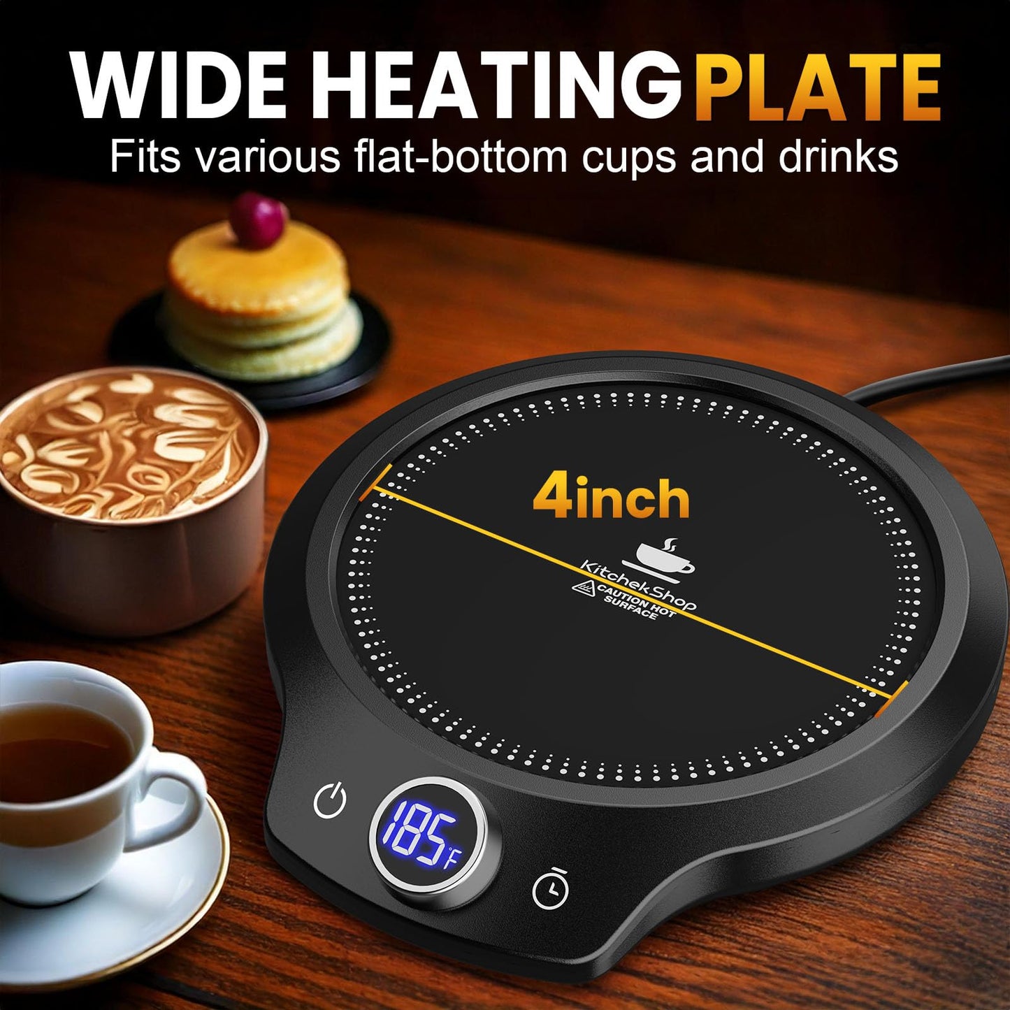Fast Heating Mug warmer - 4 Temp Settings & 1-12H Timer, Coffee Cup Warmer Plate for Desk Auto Shut Off, LED Display Smart Candle Wax Warmer - Ideal Electric Beverage Warmer Gift for Coffee, Tea, Milk