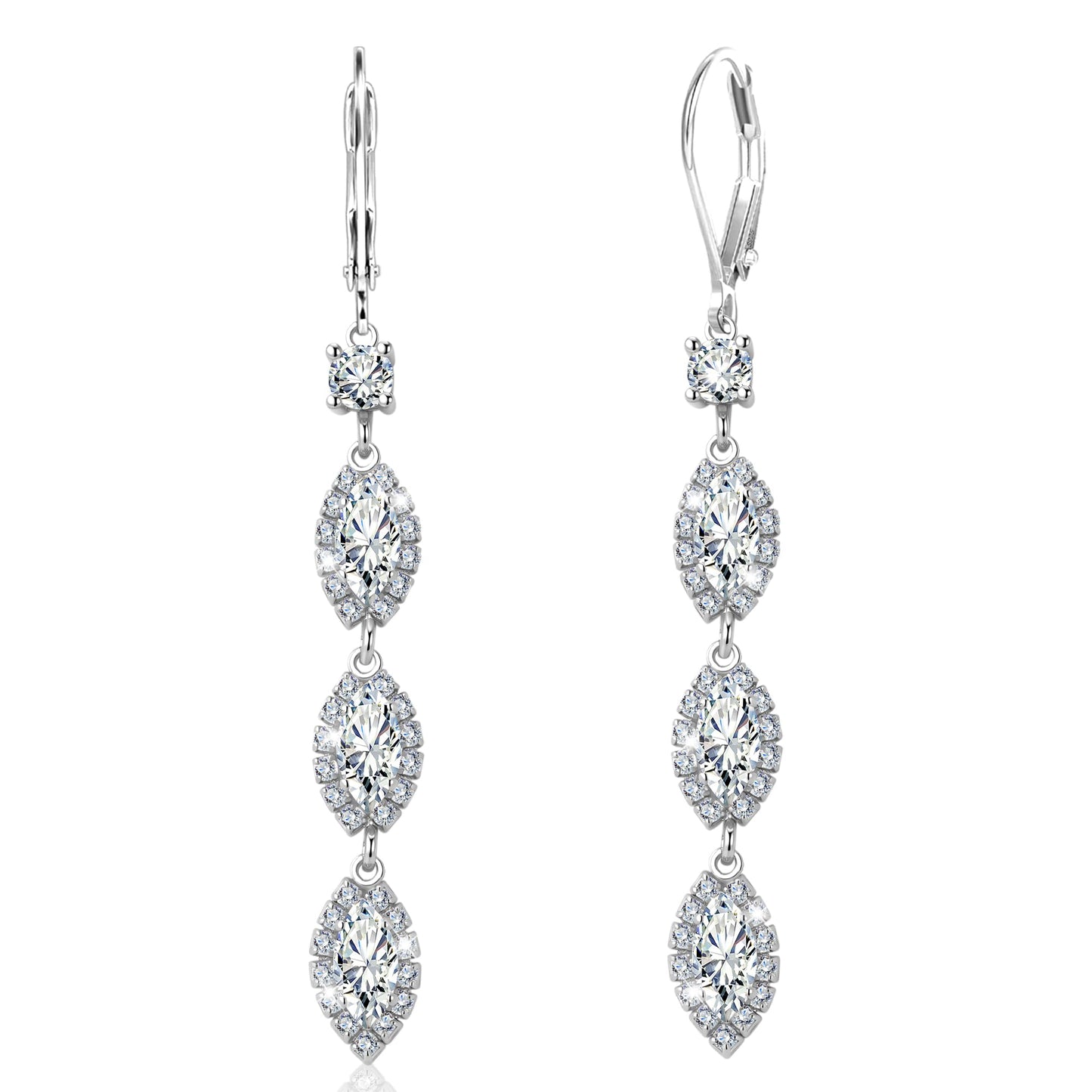 Sterling Silver Leverback Drop Earrings, ALEXCRAFT Long Zirconia Dangle Earrings for Women Trendy Hypoallergenic 925 Sterling Silver Lightweight Dangling Teardrop Earring Brides Engagement Wedding