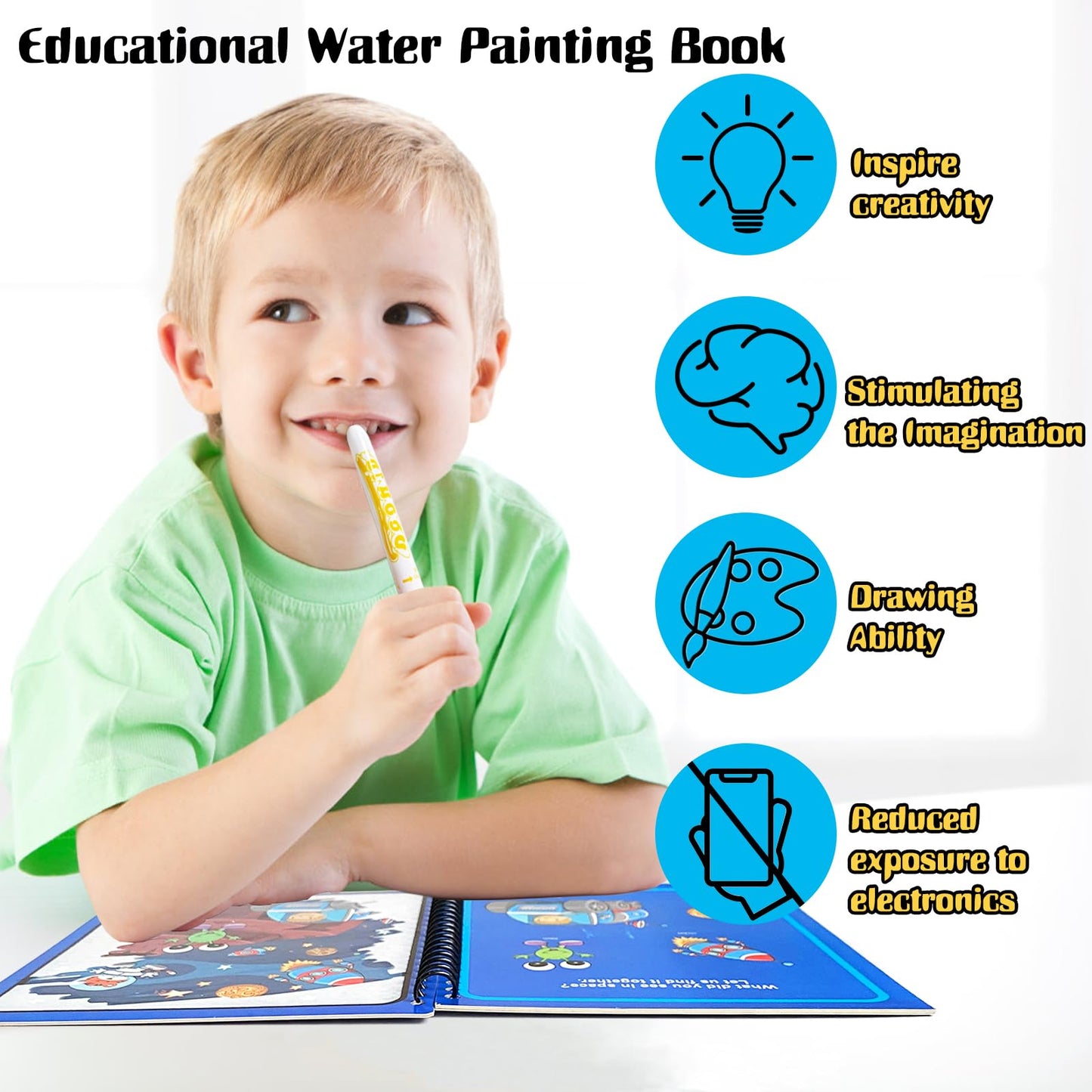 Dduolammng 12 Pack Cartoon Paint Books, Reusable Water Painting Book, Educational Gifts