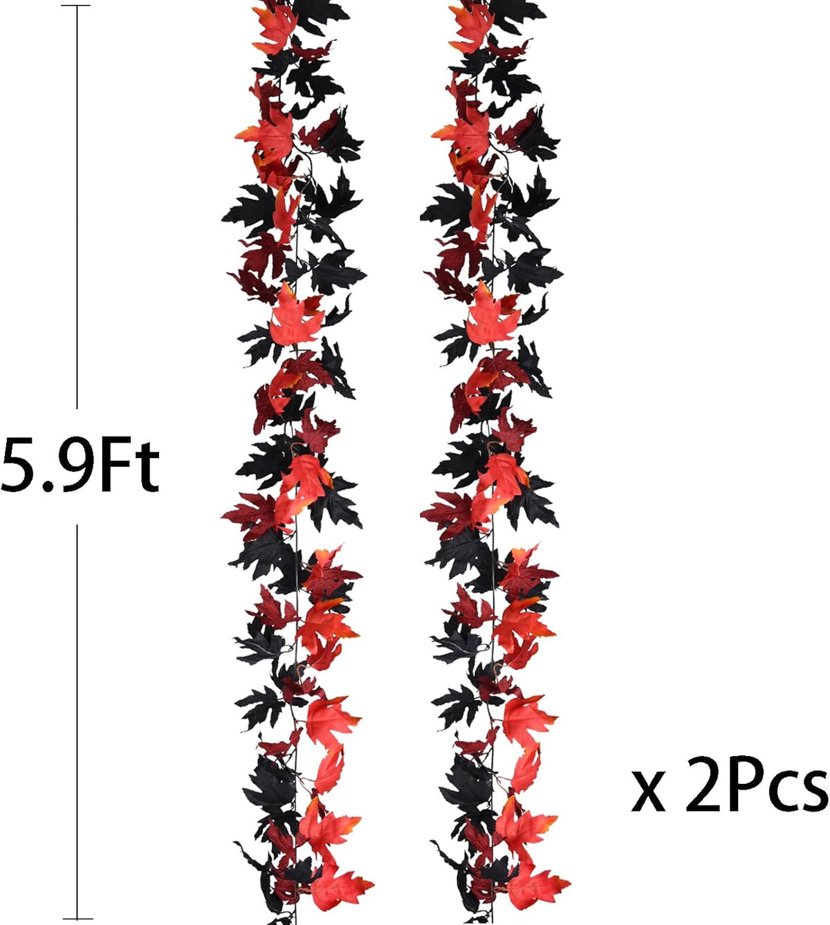 DearHouse 2 Pack Fall Maple Leaf Clearance, 5.9Ft/Piece Halloween Maple Foliage Garland Black and Red Autumn Decor for Home Fireplace Party