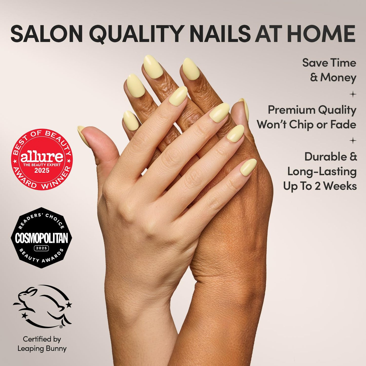 Glamnetic Press On Nails - Pastel Yellow | Short Oval Yellow Fake Nails with Glossy Finish, Salon Quality| 15 Sizes - 30 Nail Kit with Glue