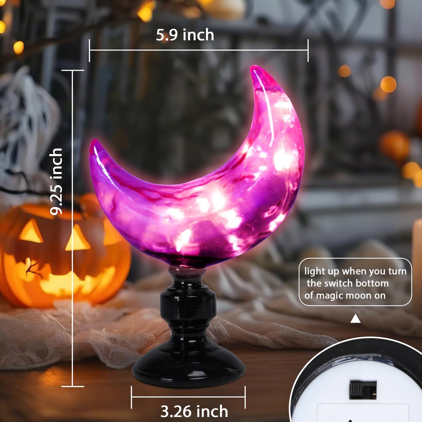 MUMTOP Halloween Indoor Decorations, Purple Moon with LED Light Halloween Magic Moon Figurine Resin Statue for Home Kitchen Room Party Table Decor