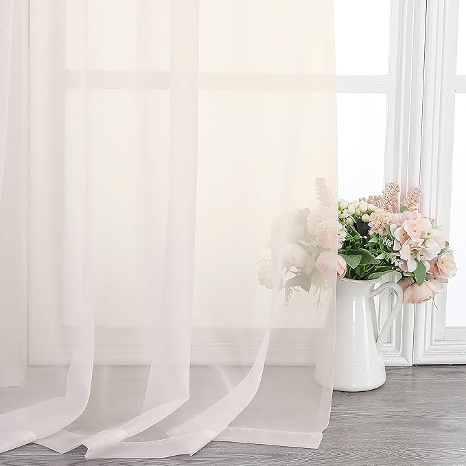 Chyhomenyc Cream Sheer Curtains 120 Inches Long - Light Filtering Voile Extra Long Panel Drapes for Floor to Ceiling Window, Elegant Soft Living Room Curtains, Each 42Wx120L Inch, 10FT, 2 Panels