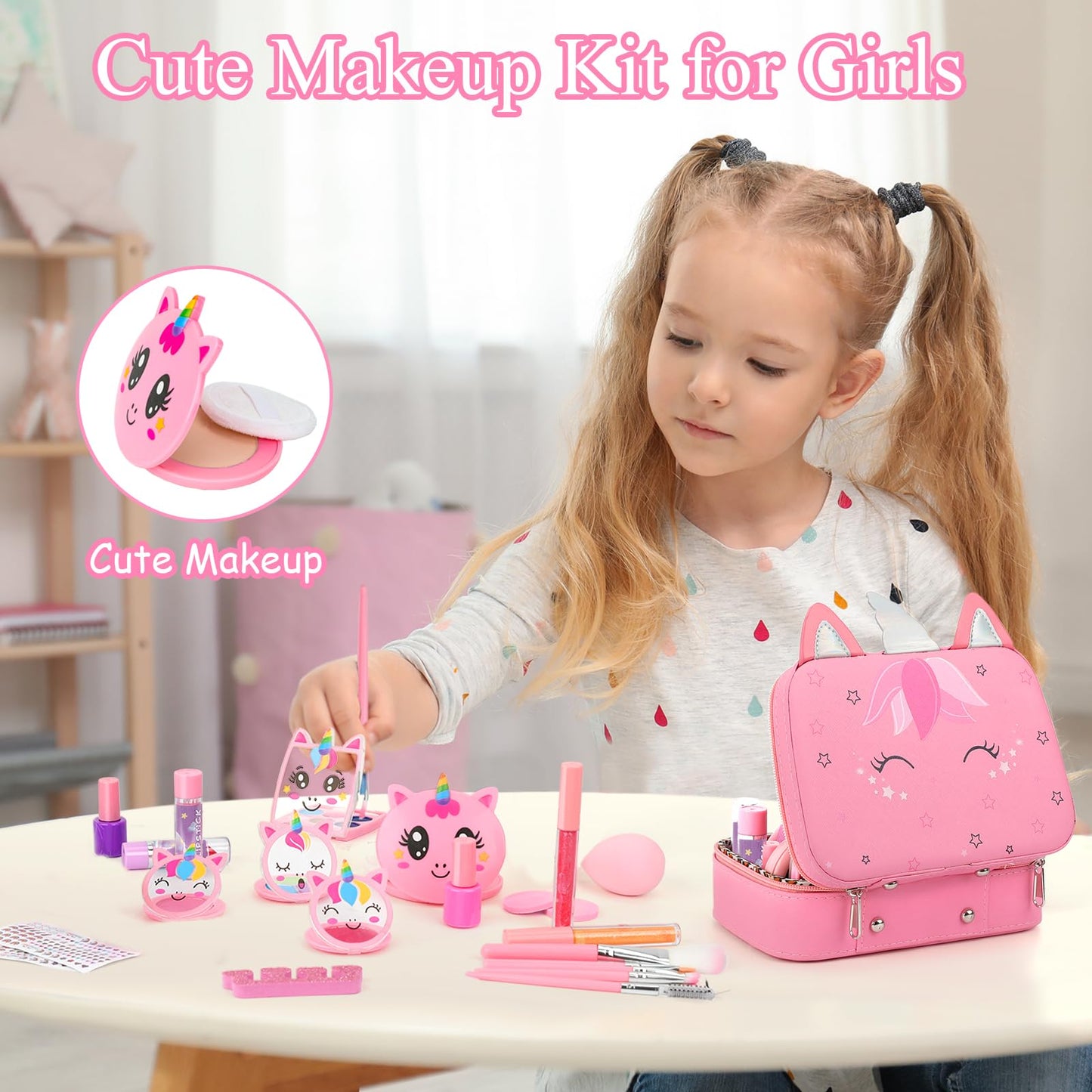 Heaning Kids Washable Makeup Girl Toys - Real Makeup Kit Kid Make up Set for Toddlers Children Princess Dress Up Christmas Birthday Gifts Toys for 3 4 5 6 7 8 9 10 11 12 Year Old Girls