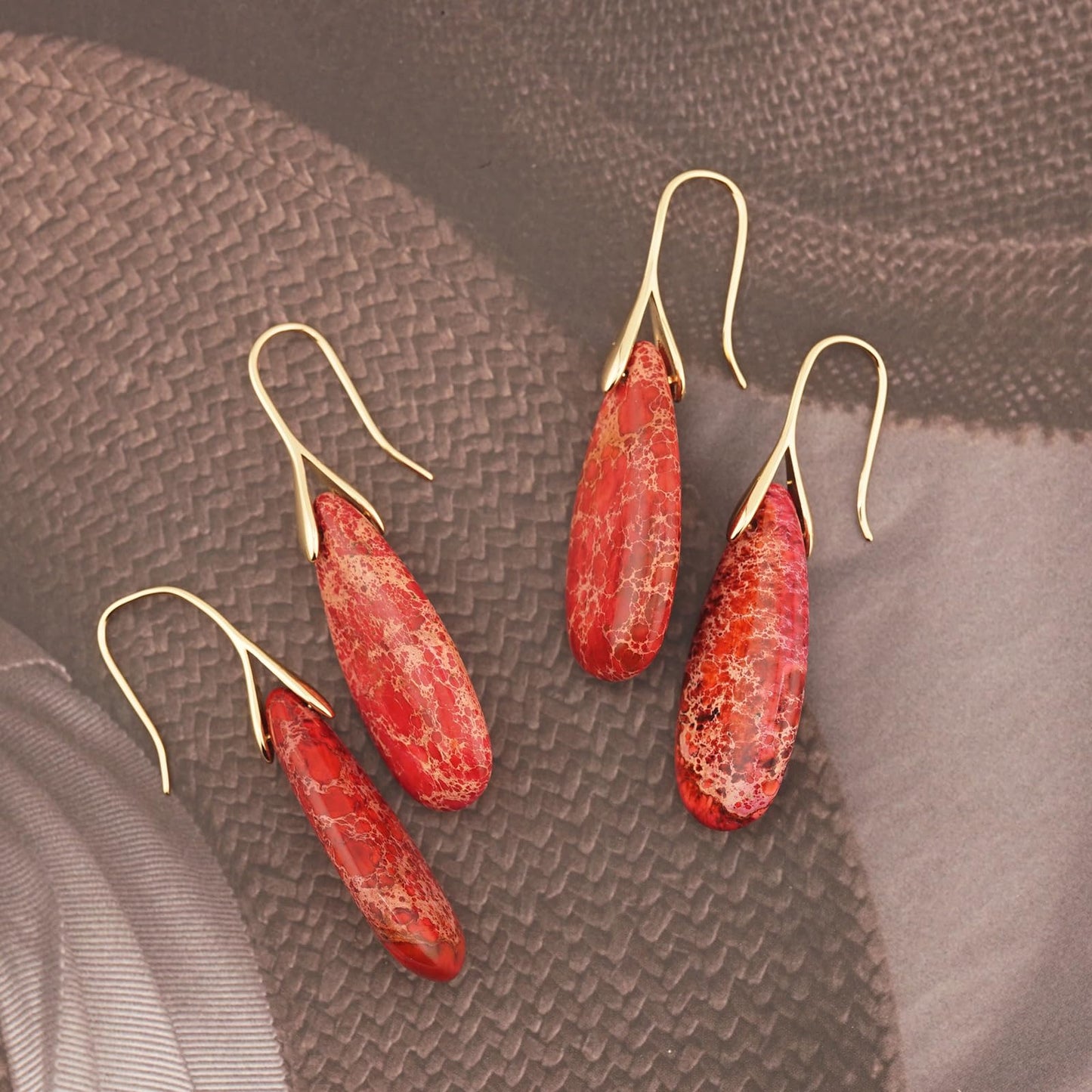 Sriomu Natural Healing Stone Fishhoop Dangle Drop Earrings Statement Gold silver earrings
