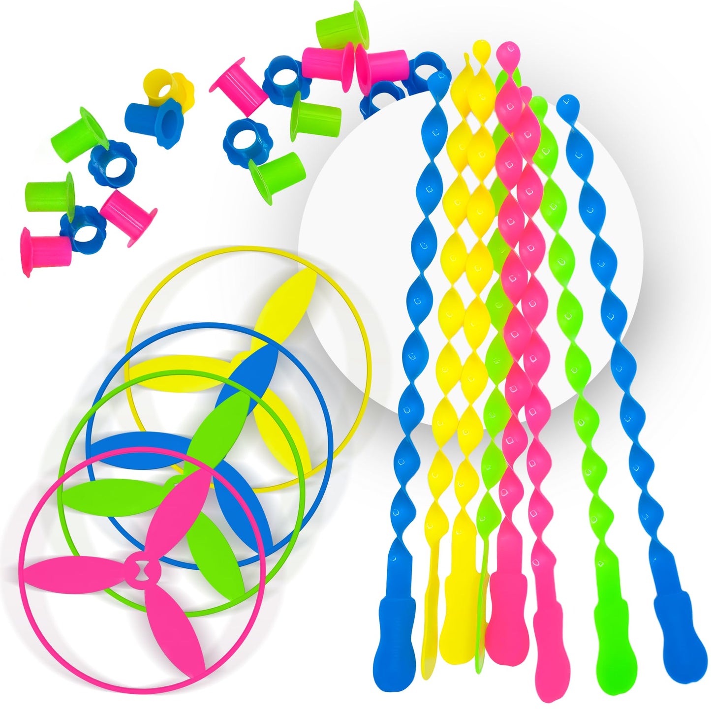 Sepco 40 Pcs Large Flying Helicopter Toy Flying Disc Plastic Propeller Spinner Bamboo Dragonfly Flyer Saucers with Launchers Kids Party Favors Gifts