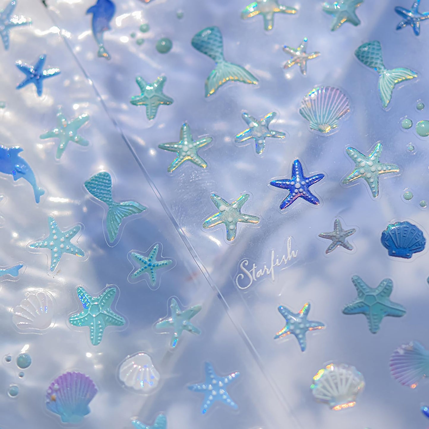 1 Sheets 5D Embossed Summer Nail Stickers for Nail Art Self-Adhesive Starfish Nail Art Stickers Shell Dolphin Mermaid Tail Nail Decals Ocean Theme Nail Design for Women DIY Nails Decoration