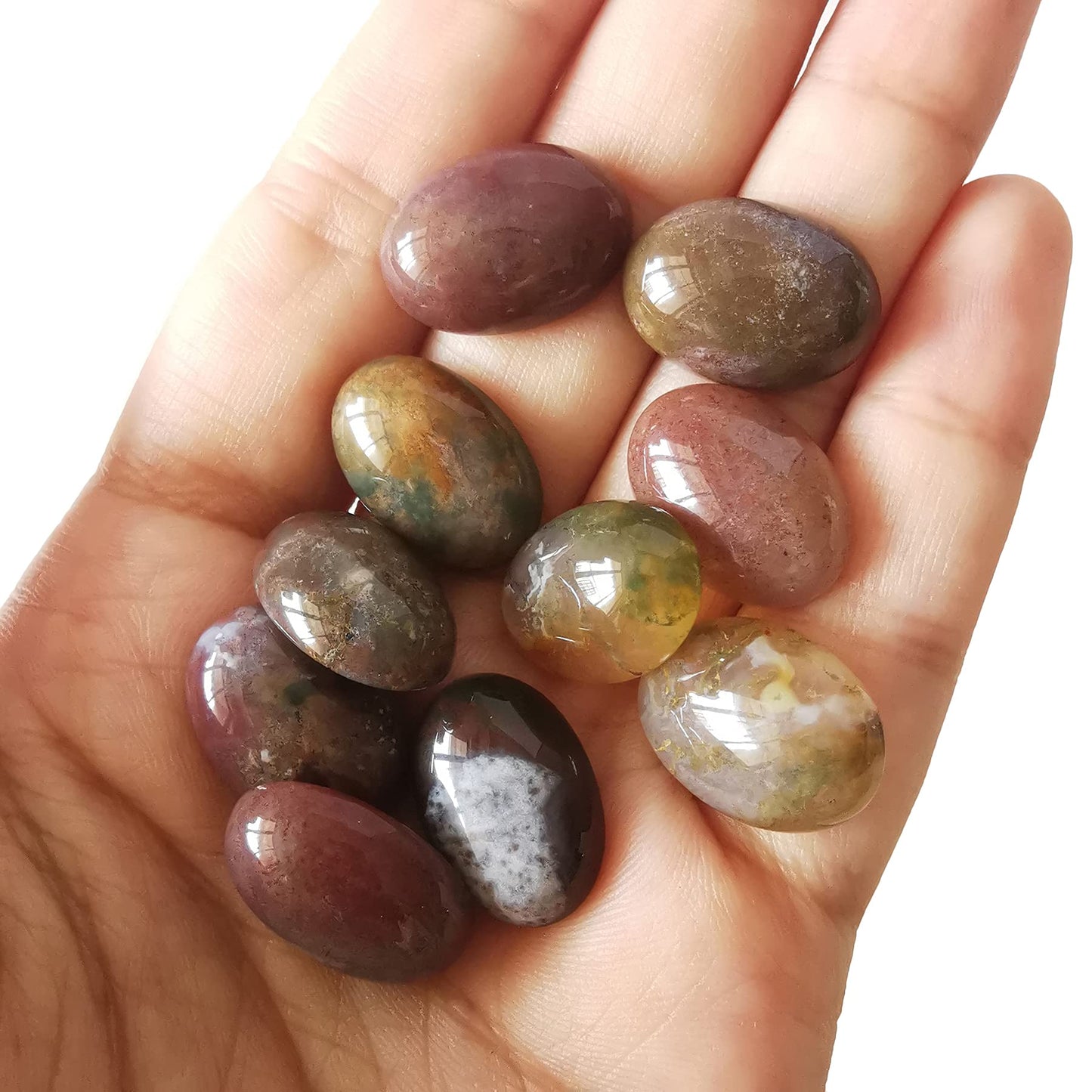 Loveliome 18x13mm Oval Cabochons Flatback Crystal Stone Gemstones Beads for Jewelry Making DIY Pack of 10, India Agate