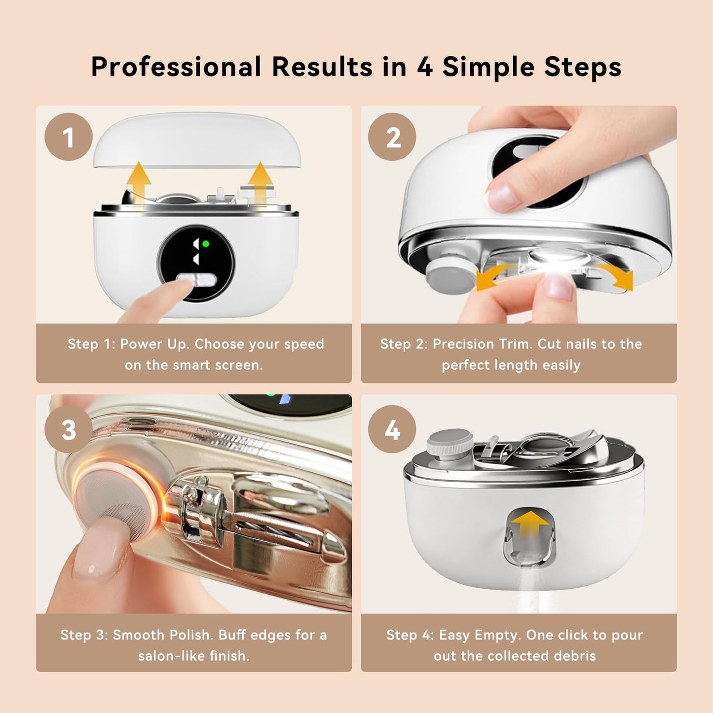 Electric Nail Clipper for Seniors & Adults - Dual-Blade 3-in-1 Automatic Nail Trimmer for Thick Nails with LED Light, Quiet 3-Speed Rechargeable Cutter with Debris Storage