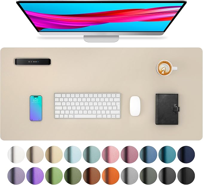 Aothia Leather Desk Pad Protector, Office Mat, Large Mouse Pad, Non-Slip PU Leather Blotter, Laptop Desk Pad, Waterproof Writing Pad for Office and Home (Beige, 31.5" x 15.7")