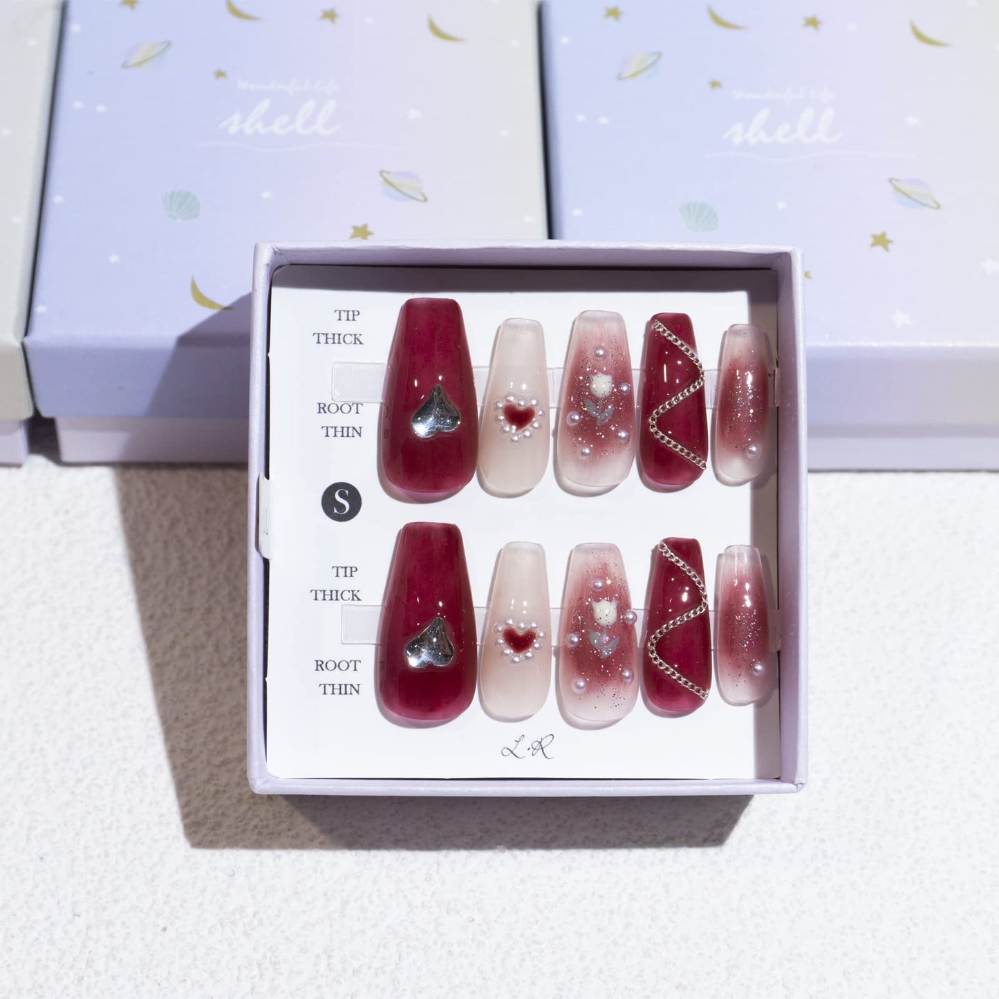 Light Rain Small Size Hand-made Press on Nails, 3D Gel UV Finished False nails with Design by Professional Manicurist