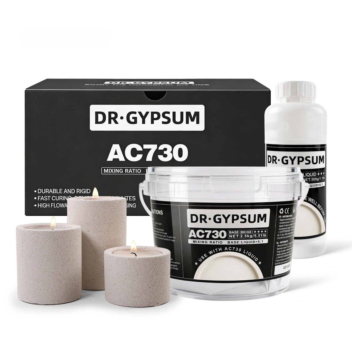DR·GYPSUM Stone Kit,Eco-Resin Water-Based Casting Material for Concrete DIY Projects, Two-Part Powder Base and Liquid Set, 3kg(5.51Ib Base+1.1Ib Liquid)/Set(Beige)