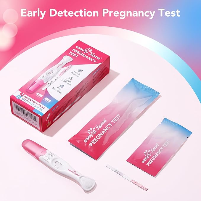 Easy@Home Early Pregnancy Test: Early Results & Reliable Accurate - Early Detection Pregnancy Tests with Curved Handle - Instant Readings in Minutes | 3 Sticks & 6 Free Strips