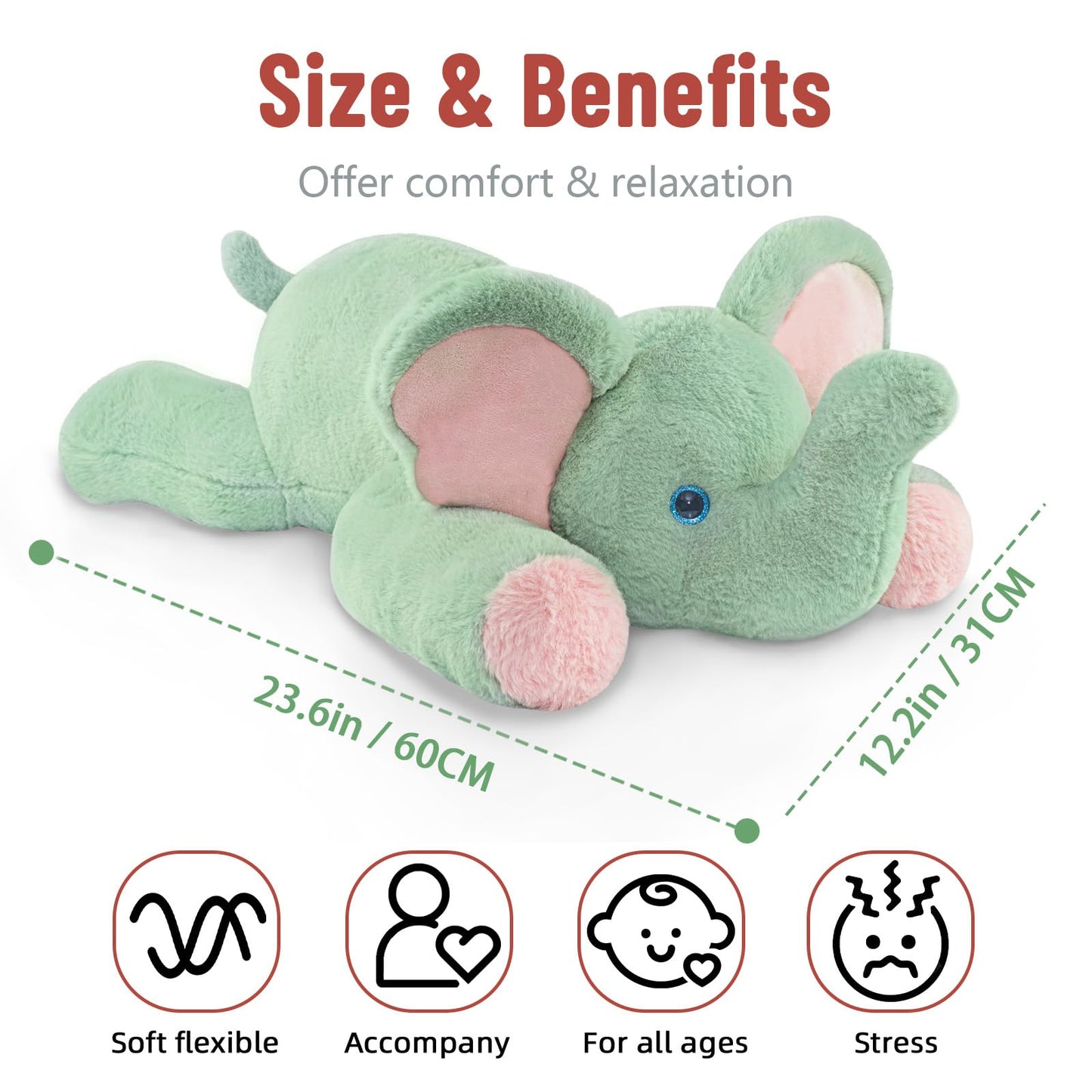 Niuniu Daddy 20" | 3.3 Pound Elephant Weighted Stuffed Animals, Large Pillowfort Plush Animal Toys for Kids Adults, Large Body Pillow for Gifts Presents Birthday Christmas Holiday