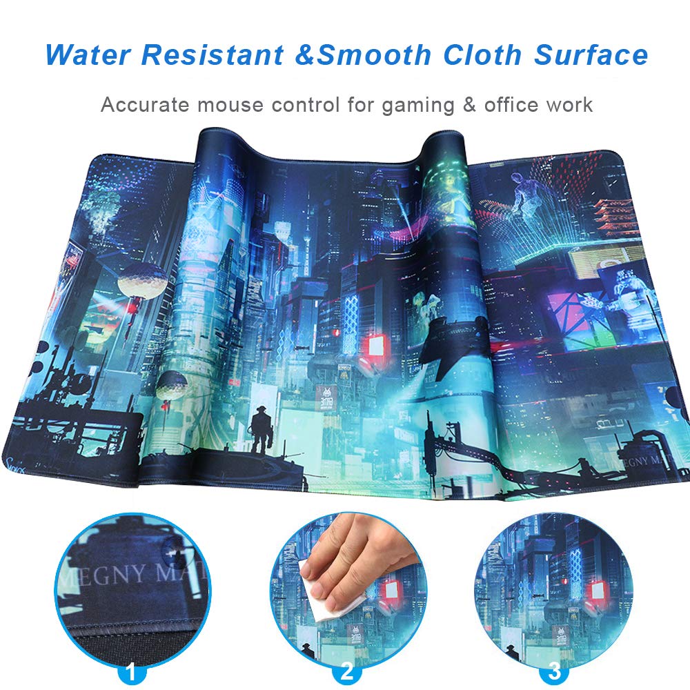 Imegny Extended Gaming Mouse Pad, Portable Mat for Keyboard & Mouse with Stitched Edges + Non-Slip Rubber Base （90x40 Green city005）