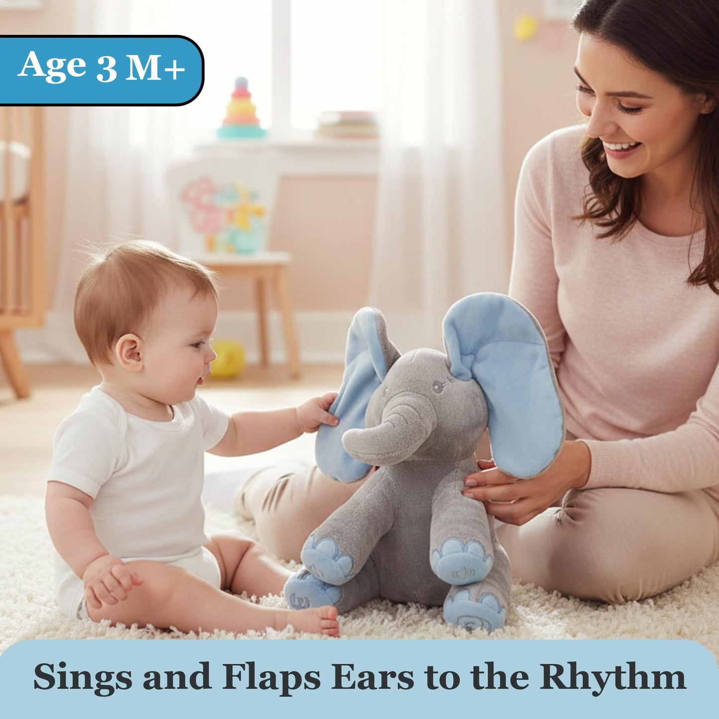 Dimple Kyle Peek A Boo Elephant Toy, Interactive Singing Stuffed Elephant Plush with Moving Ears, Musical Stuffed Animal for Babies and Toddlers, Adorable Baby Toy