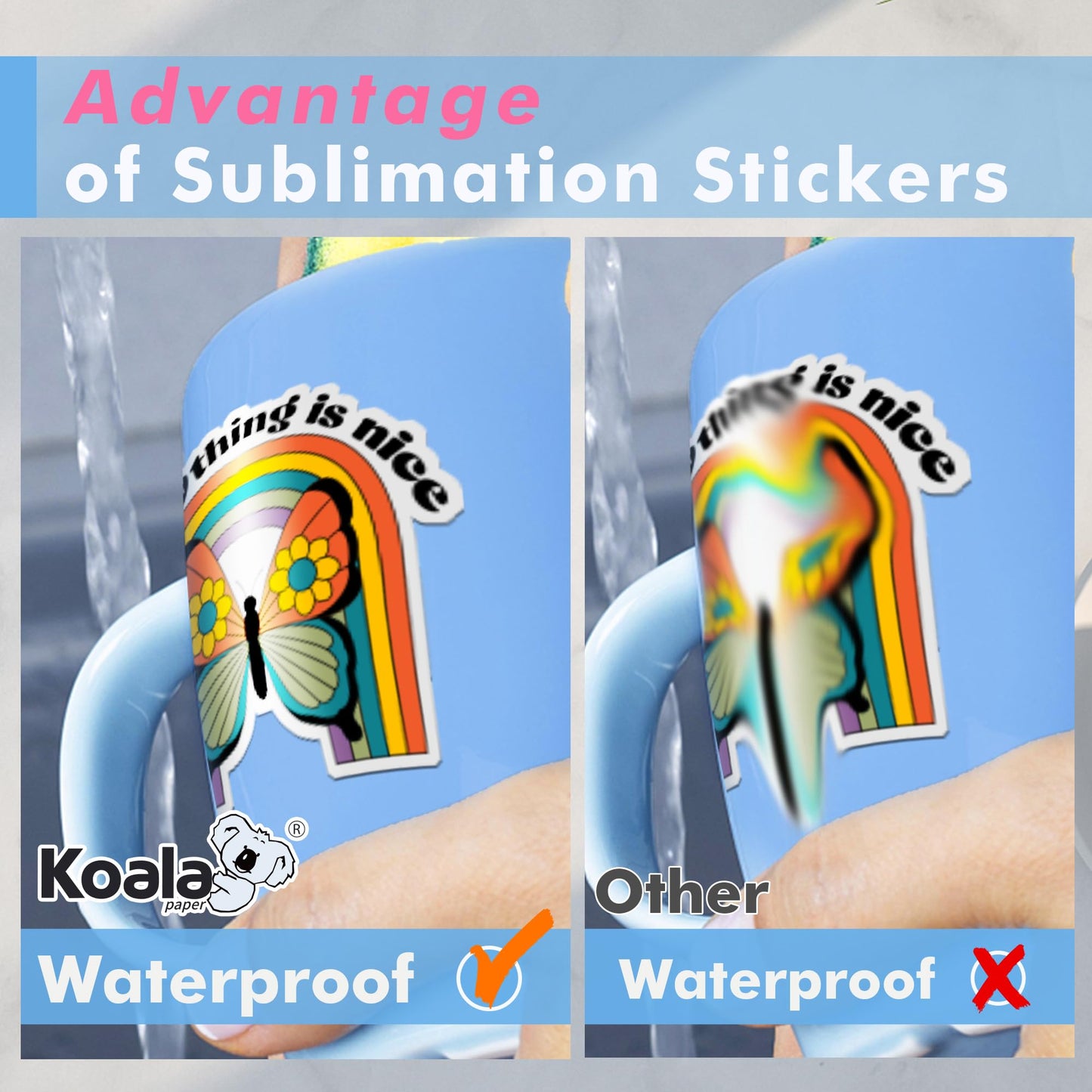 KOALA Sublimation Sticker Paper Glossy White Waterproof Vinyl 8.5x11 inch 25 Sheets, Quick Dry Vivid Colors Holds Ink well