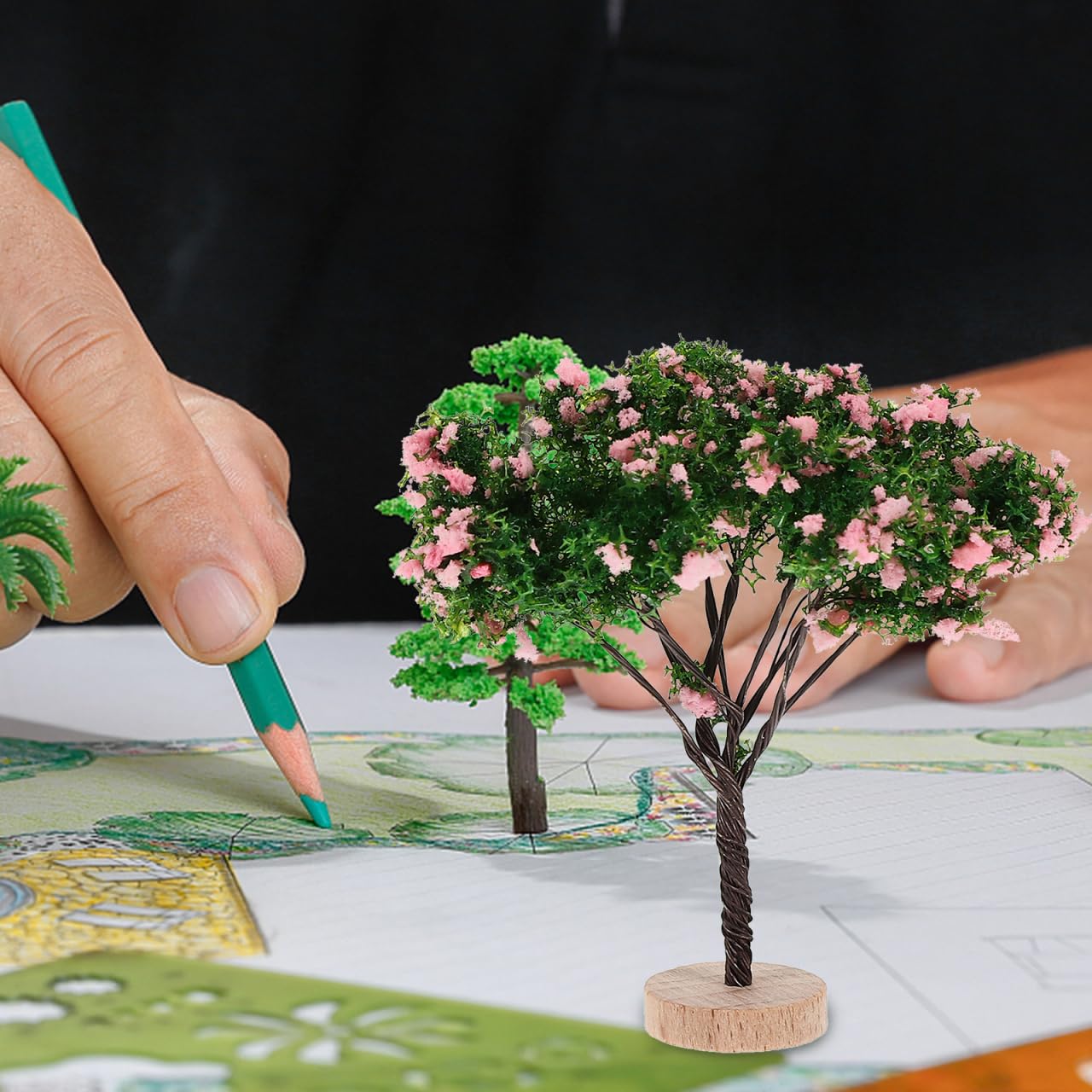VINTORKY 2 Pack Miniature Landscape Trees Realistic Mini Model Trees Figurines with Base for DIY Crafts Supplies Zen Garden Sand Table