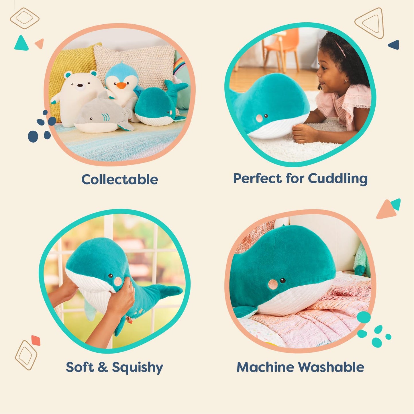 B. toys – Plush Squishy Whale– Stuffed Animal – Soft & Squishy Blue Whale – Washable Ocean Toy for Baby, Toddler, Kids– Huggable Squishies– Willow Whale0+ Months