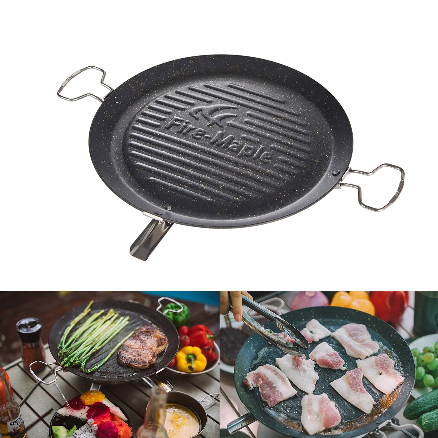 Fire-Maple Camping Griddle Plate | Nonstick Outdoor Portable Grill Pan for Stovetop | BBQ Gas Griddle Pan for Camping Stove Ridged Surfaces 31 X 31cm